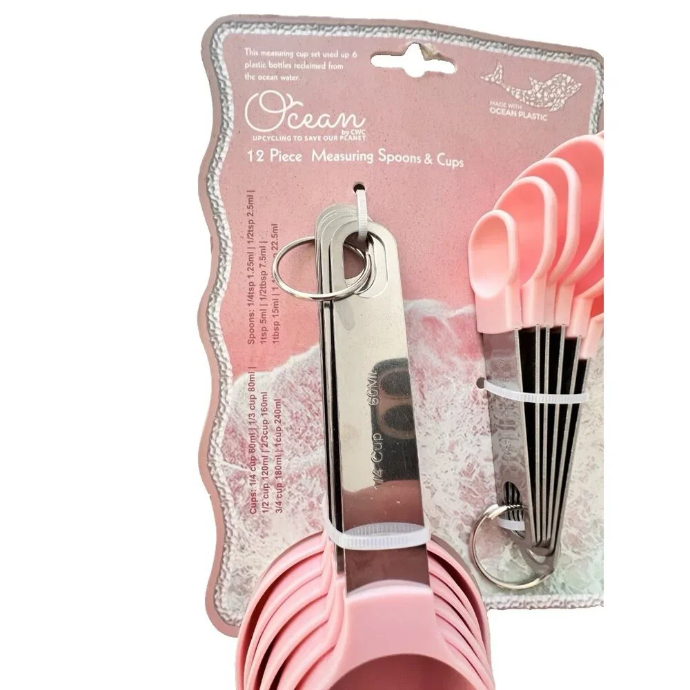 Ocean 12 Piece Measuring Spoons & Cups Upcycled Ocean Plastic Palm Beach Pink